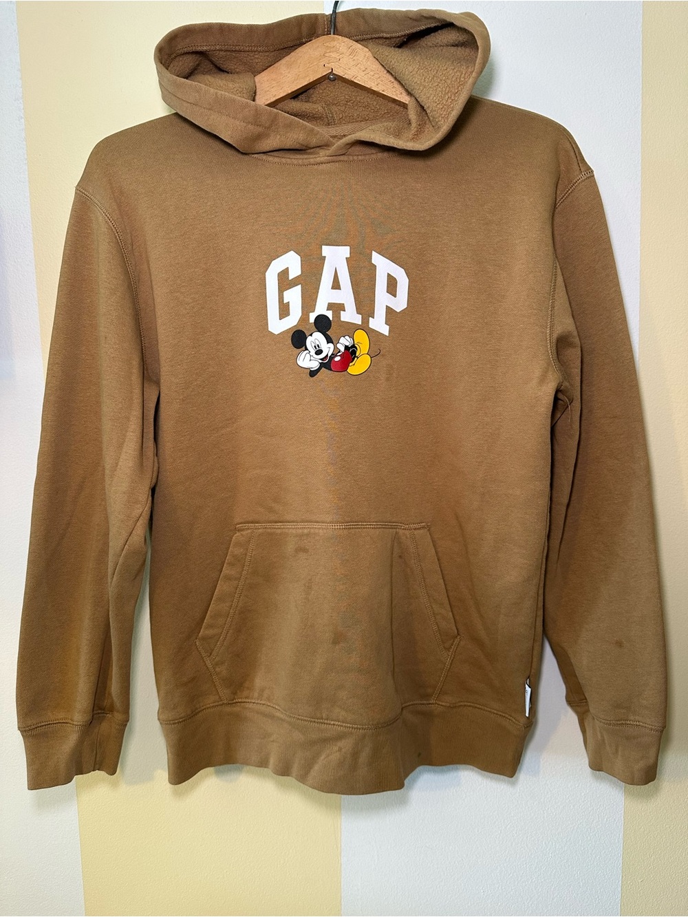 GAP Brown Hoodie with White Logo and Mickey Graphic